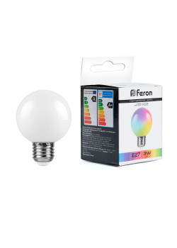 Лампа светодиодная Feron LB-371 Шар матовый E27 3W 230V RGB плавная смена цвета