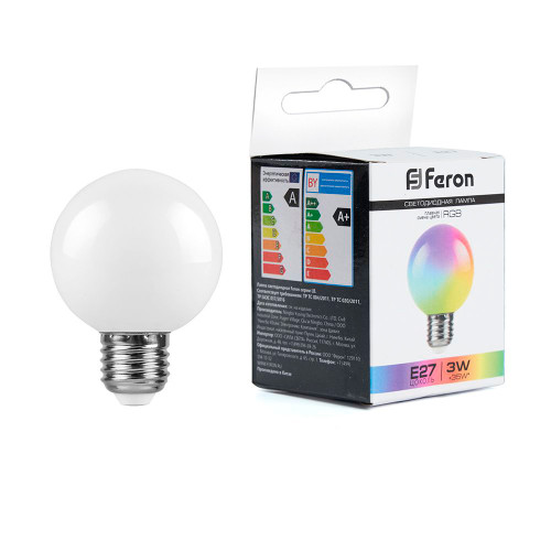 Лампа светодиодная Feron LB-371 Шар матовый E27 3W 230V RGB плавная смена цвета
