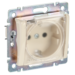 VALENA DIY Розетка 1-местная с заземлением с защитными шторками и крышкой 16А IP44 слоновая кость
