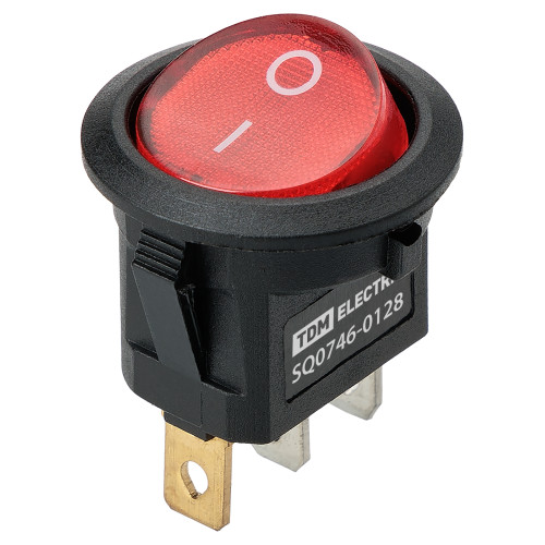 Выключатель клавишный круглый KCD11-101N 250В AC/DC, 1P, 3А, (3с), ON-OFF, черный корпус, красная клавиша с LED подсветкой, Micro TDM Выключатель клавишный круглый KCD11-101N 250В AC/DC, 1P, 3А, (3с), ON-OFF, черный корпус, красная клавиша с LED подсветкой, Micro TDM