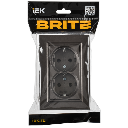 BRITE Розетка 2-местная с заземлением без защитных шторок плоская 16А в сборе РСПл12-3-БрТБ темная бронза IEK BRITE Розетка 2-местная с заземлением без защитных шторок плоская 16А в сборе РСПл12-3-БрТБ темная бронза IEK