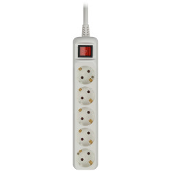 Удлинитель заземлением/ Удлинитель с заземлением, 3x1мм2, 16A, ПВС, с выключателем, 5 гнезд, 3м 10/480 U-5es-3m-3x1