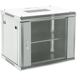 Шкаф коммутационный Rexant (04-0964-111) настенный 9U 600x450мм пер.дв.стекл металл 2 бок.пан. направл.под винты 60кг серый 13.75кг 230град. 368мм IP20 сталь
