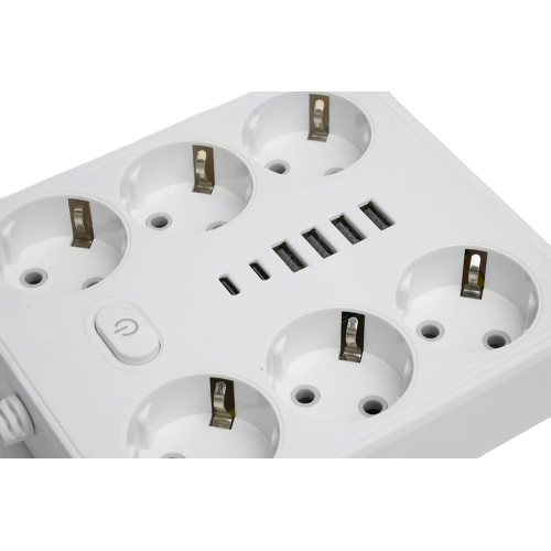 Удлинитель 6-местный c/з 3x1 мм2, 3 м, 250В, 10А, 4USB+2Type-C 2,4А, серия Home plus, белый STEKKER HM09-66-02 Удлинитель 6-местный c/з 3x1 мм2, 3 м, 250В, 10А, 4USB+2Type-C 2,4А, серия Home plus, белый STEKKER HM09-66-02