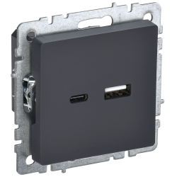 BRITE Розетка USB A+C 18Вт РЮ11-1-БрГ графит IEK