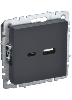 BRITE Розетка USB A+C 18Вт РЮ11-1-БрГ графит IEK