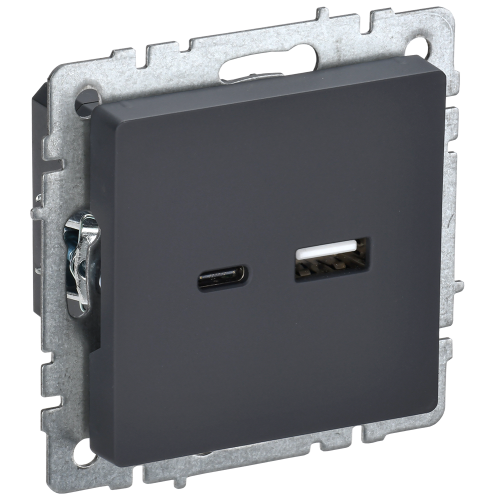 BRITE Розетка USB A+C 18Вт РЮ11-1-БрГ графит IEK