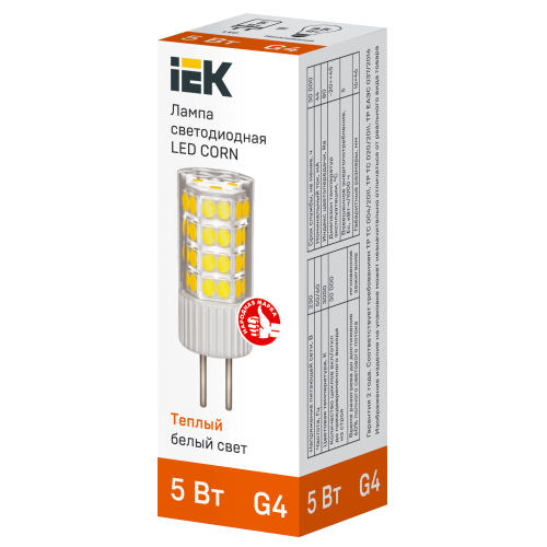Лампа светодиодная CORN капсула 5Вт 230В 3000К керамика G4 IEK