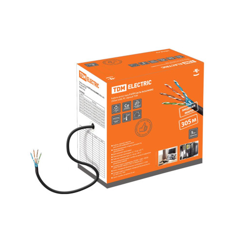 Кабель витая пара F/UTP Cat 5e 4х2х24AWG (305м) solid, PE, чёрный TDM