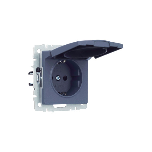 BRITE Розетка 1-местная с заземлением с защитными шторками и крышкой 16А IP44 РСбш10-3-44-БрМ маренго IEK BRITE Розетка 1-местная с заземлением с защитными шторками и крышкой 16А IP44 РСбш10-3-44-БрМ маренго IEK
