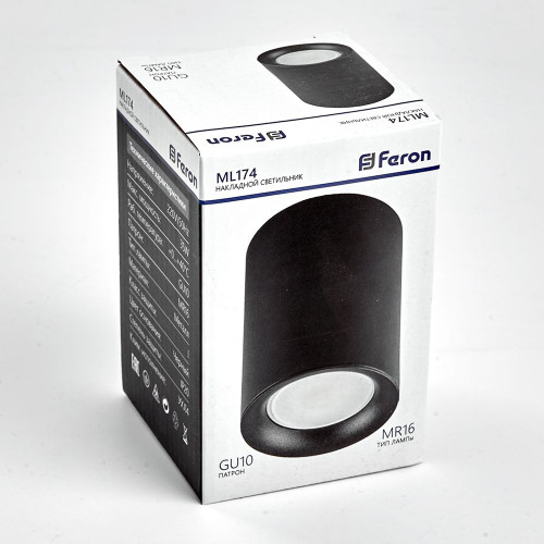 Светильник потолочный Feron ML174 MR16 GU10 35W 230V, черный Светильник потолочный Feron ML174 MR16 GU10 35W 230V, черный
