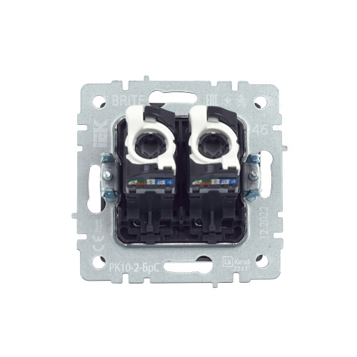 BRITE Розетка компьютерная двойная RJ45 кат.5E РК10-2-БрС сталь IEK BRITE Розетка компьютерная двойная RJ45 кат.5E РК10-2-БрС сталь IEK