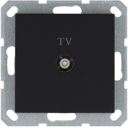 Розетка телевизионная проходная TV Ф9.5мм механизм черн. матов. soft touch Jasmart G6002PB