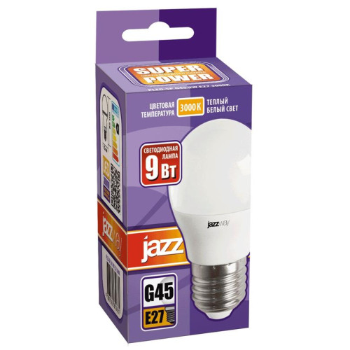 Лампа светодиодная PLED-SP 9Вт G45 шар 3000К тепл. бел. E27 820лм 230В JazzWay 2859631A Лампа светодиодная PLED-SP 9Вт G45 шар 3000К тепл. бел. E27 820лм 230В JazzWay 2859631A