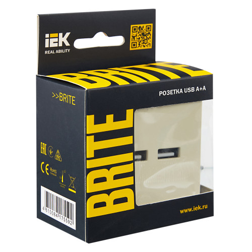 BRITE Розетка USB A+A 5В 3,1А РЮ10-1-БрКр бежевый IEK BRITE Розетка USB A+A 5В 3,1А РЮ10-1-БрКр бежевый IEK