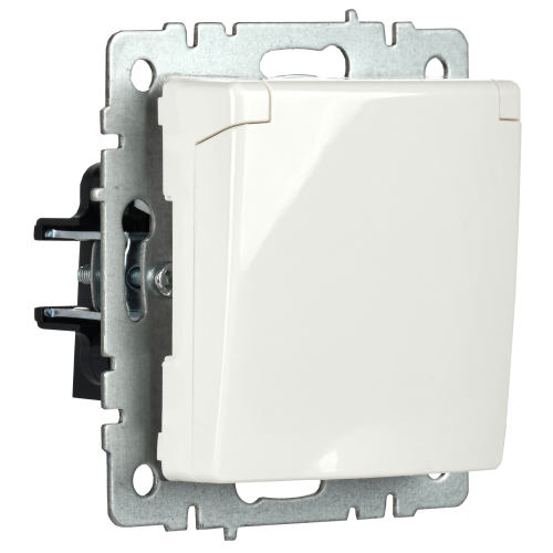BRITE Розетка 1-местная с заземлением с защитными шторками и крышкой 16А IP20 РСбш10-3-БрБ белый IEK