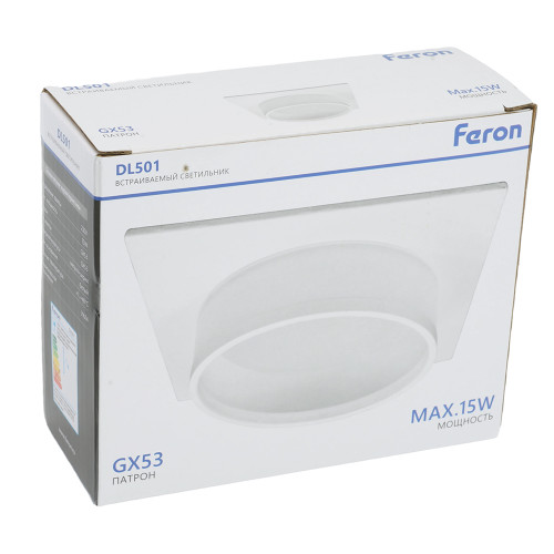 Светильник встраиваемый Feron DL501 потолочный GX53 белый квадрат