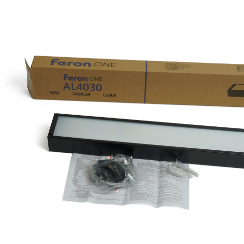 Светильник светодиодный линейный Feron.ONE AL4030 IP20 30W 6500K, рассеиватель матовый в стальном корпусе, черный 1200*35*70мм Светильник светодиодный линейный Feron.ONE AL4030 IP20 30W 6500K, рассеиватель матовый в стальном корпусе, черный 1200*35*70мм