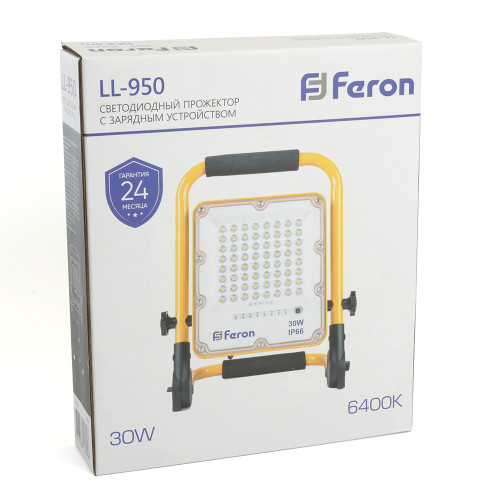 Светодиодный прожектор Feron LL-950 переносной с зарядным устройством IP66 30W 6400K Светодиодный прожектор Feron LL-950 переносной с зарядным устройством IP66 30W 6400K