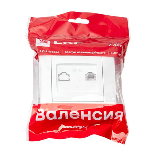 Валенсия розетка телефонная RJ-11 1-местная белая EKF Валенсия розетка телефонная RJ-11 1-местная белая EKF