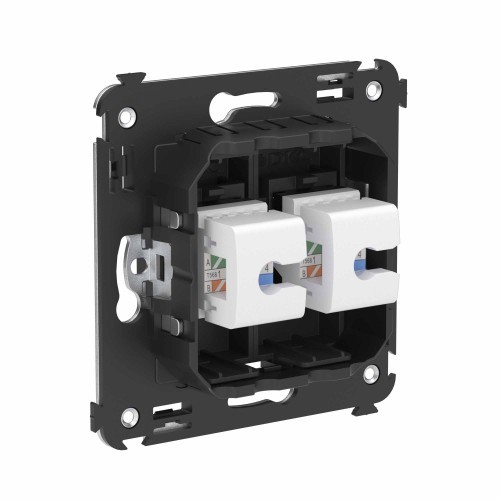 Компьютерная розетка RJ-45 без шторки в стену, кат.6А двойная, Avanti, черный матовый Компьютерная розетка RJ-45 без шторки в стену, кат.6А двойная, Avanti, черный матовый