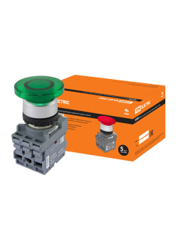 Кнопка грибовидная МРМ1-11G(LED) в сборе d40мм/220B 1з+1р зеленая  TDM
