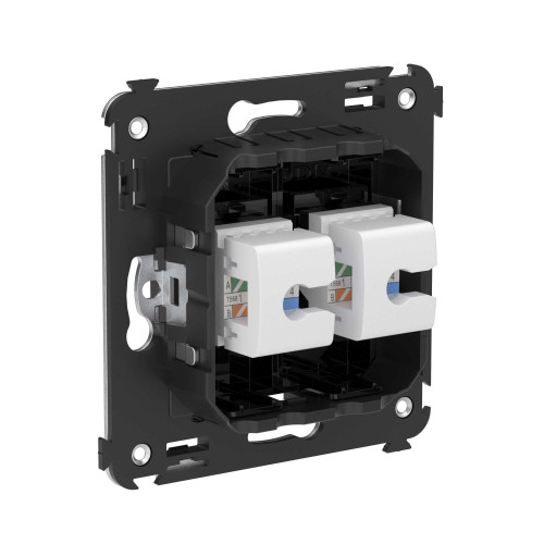 Компьютерная розетка RJ-45 без шторки в стену, кат.5е двойная, Avanti, черный квадрат Компьютерная розетка RJ-45 без шторки в стену, кат.5е двойная, Avanti, черный квадрат