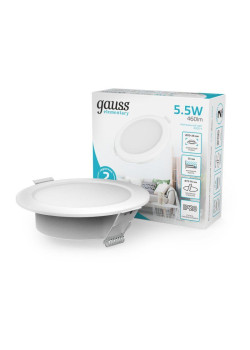 Светильник светодиодный Elementary Downlight 5.5Вт 4000К 460лм 170-260В IP20 95х26 круг монтаж бел. GAUSS 997420205