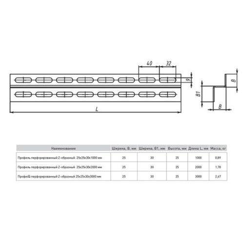 Профиль перф. Z-образный 25x30x1000 мм (2 мм) EKF