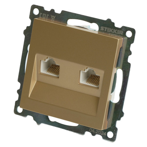 Розетка компьютерная 2-местная RJ-45 (механизм) STEKKER GLS00-7109-08, серия Катрин, золото Розетка компьютерная 2-местная RJ-45 (механизм) STEKKER GLS00-7109-08, серия Катрин, золото