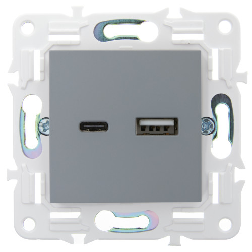 SKANDY Розетка USB A+C 18Вт SK-R13Gr серый IEK SKANDY Розетка USB A+C 18Вт SK-R13Gr серый IEK