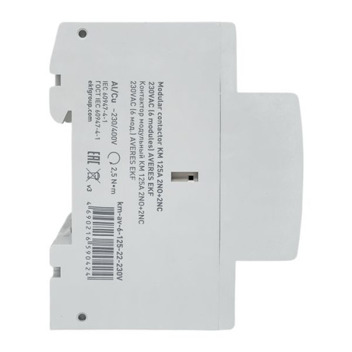 Контактор модульный КМ 125А 2NO+2NC 230В АС (6 мод.) AVERES EKF Контактор модульный КМ 125А 2NO+2NC 230В АС (6 мод.) AVERES EKF