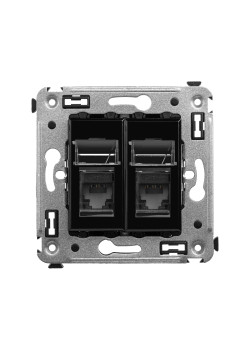 Компьютерная розетка RJ-45 в стену, кат.6 двойная, Avanti, черный квадрат