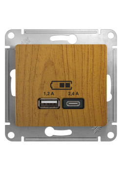 GLOSSA USB РОЗЕТКА А+С, 5В/2,4А, 2х5В/1,2А, механизм, ДУБ