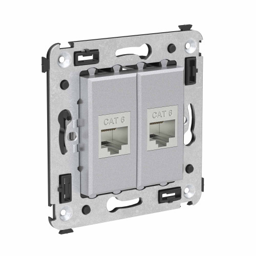 Компьютерная розетка RJ-45 без шторки в стену, кат.6 двойная экранированная, Avanti, закаленная сталь