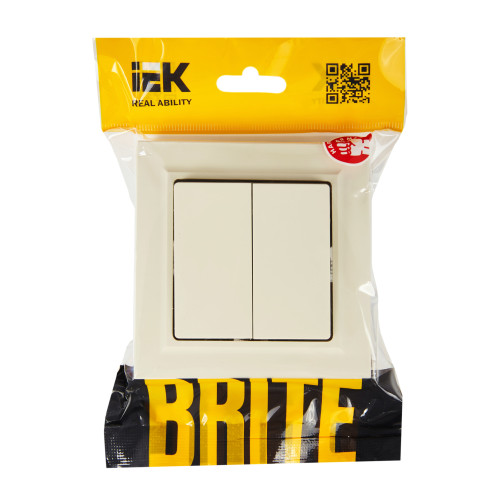 BRITE Выключатель 2-клавишный 10А в сборе ВСР10-2-0-БрКр бежевый IEK