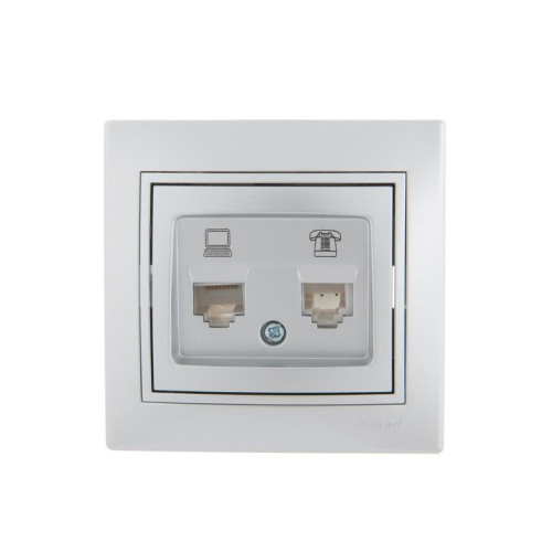 Розетка компьютерная + телефонная 2-м СП Mira RJ45 + RJ11 сер. метал. LEZARD 701-1010-143 Розетка компьютерная + телефонная 2-м СП Mira RJ45 + RJ11 сер. метал. LEZARD 701-1010-143