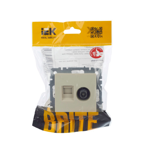BRITE Розетка двойная TV+RJ45 кат.5E РТВ/РК12-БрКр бежевый IEK BRITE Розетка двойная TV+RJ45 кат.5E РТВ/РК12-БрКр бежевый IEK