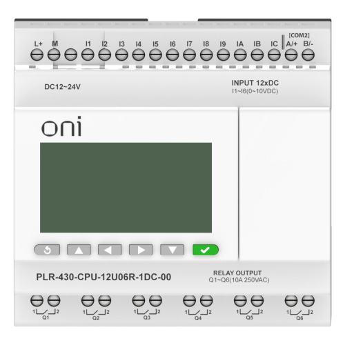 ПЛК 430 Модуль ЦПУ 6 DI 6 UI (0-10 В/DI) 6 RO 24В DC с экраном ONI ПЛК 430 Модуль ЦПУ 6 DI 6 UI (0-10 В/DI) 6 RO 24В DC с экраном ONI