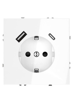 Розетка 1-м СП S70 16А с USB тип A+С механизм с заземл. защ. шторки бел. глянцевый Voltum VLS040501
