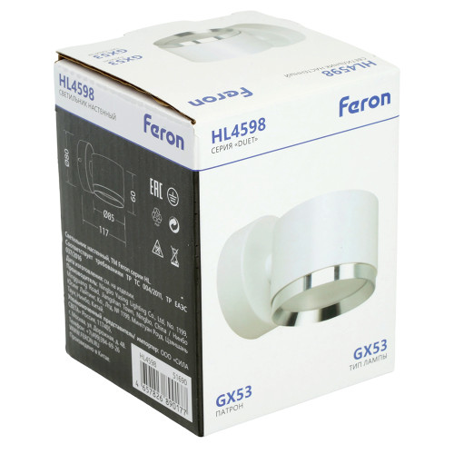 Светильник настенный Feron HL4598 Barrel DUET 12W, 230V,GX53, белый + хром IP20 Светильник настенный Feron HL4598 Barrel DUET 12W, 230V,GX53, белый + хром IP20