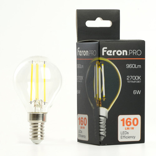 Лампа светодиодная Feron.PRO LB-1706 Шарик E14 960LM 6W 175-265V 2700K Лампа светодиодная Feron.PRO LB-1706 Шарик E14 960LM 6W 175-265V 2700K