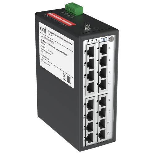 Коммутатор промышленный неуправляемый ISU-430 Ethernet 16 портов 10/100BaseT разъем RJ45 24В AC/12/24/48В DC с резервированием ONI Коммутатор промышленный неуправляемый ISU-430 Ethernet 16 портов 10/100BaseT разъем RJ45 24В AC/12/24/48В DC с резервированием ONI