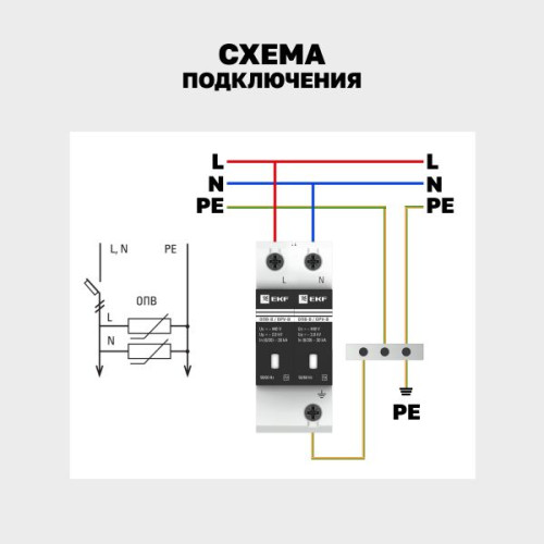 Ограничитель импульсных напряжений ОПВ-B/2P In 30кА 440В с сигн. EKF Ограничитель импульсных напряжений ОПВ-B/2P In 30кА 440В с сигн. EKF