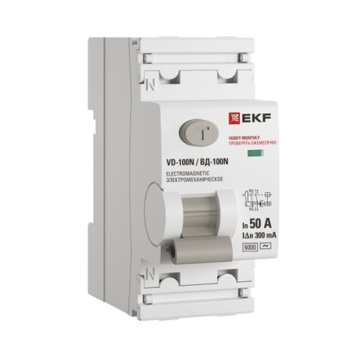 ВДТ ВД-100N 2P 50А 300мА AC эл-мех 6кА PROXIMA EKF