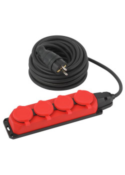 Удлинитель силовой UK-4e-3x1.5-10m-IP44(KG) с заземлением 4 розетки каучук 10м КГ 3х1.5кв.мм IP44 Эра Б0057586