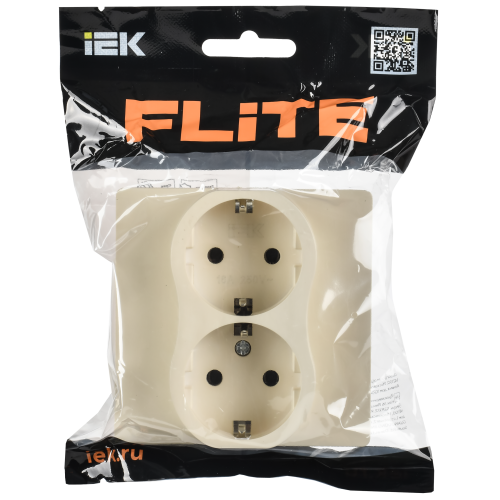 FLITE Розетка 2-местная с заземлением без защитных шторок безвинтовое крепление 16А РС12-1-А-ФлСл сливочный IEK FLITE Розетка 2-местная с заземлением без защитных шторок безвинтовое крепление 16А РС12-1-А-ФлСл сливочный IEK