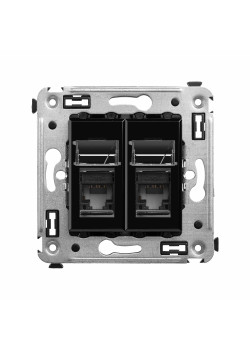 Компьютерная розетка RJ-45 в стену, кат.5e двойная, Avanti, черный квадрат