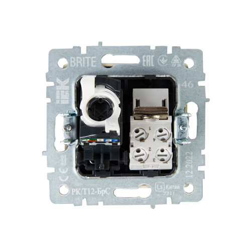 BRITE Розетка двойная RJ11+RJ45 кат.5E РК/Т12-БрС сталь IEK