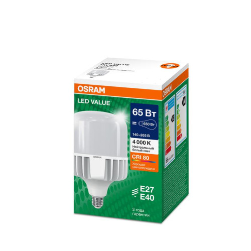 Лампа светодиодная LED G4 Value LVHW650 65W/840 CRI95 65Вт 4000К 6500лм цилиндрическая матов. E27/E40 140-265В OSRAM 4099854121531 Лампа светодиодная LED G4 Value LVHW650 65W/840 CRI95 65Вт 4000К 6500лм цилиндрическая матов. E27/E40 140-265В OSRAM 4099854121531